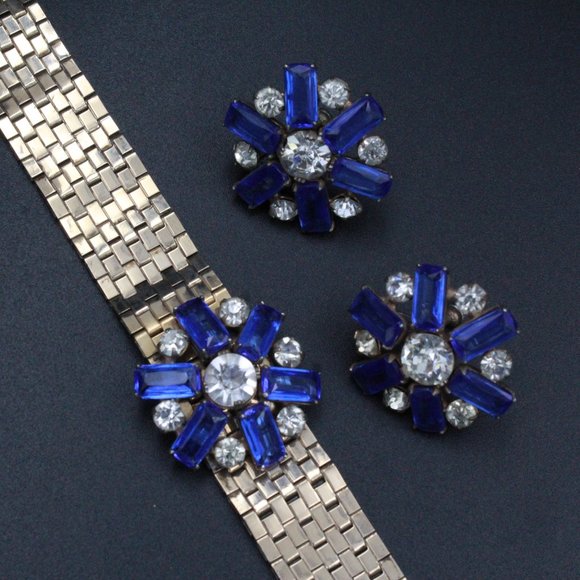 STERLING SILVER VERMIEL BLUE GLASS BRACELET SET - Picture 5 of 6